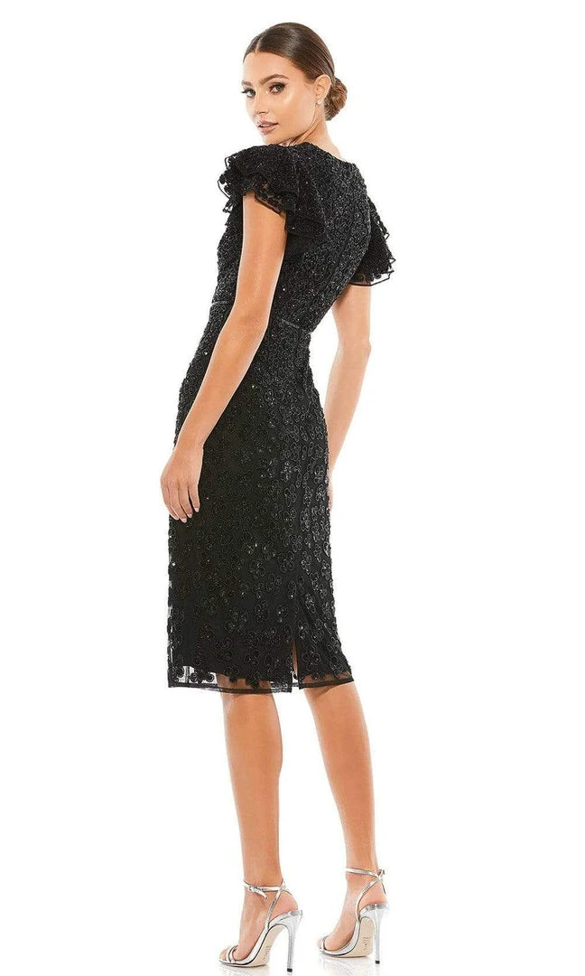 Mac Duggal Cocktail - 10827D Knee Length Flutter Sleeve Sequin Dress 4 Mac Duggal Cocktail - 10827D Knee Length Flutter Sleeve Sequin Dress