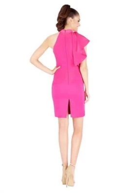 Mac Duggal Cocktail - 67619N High Halter Fitted Dress With Ruffle Wrap