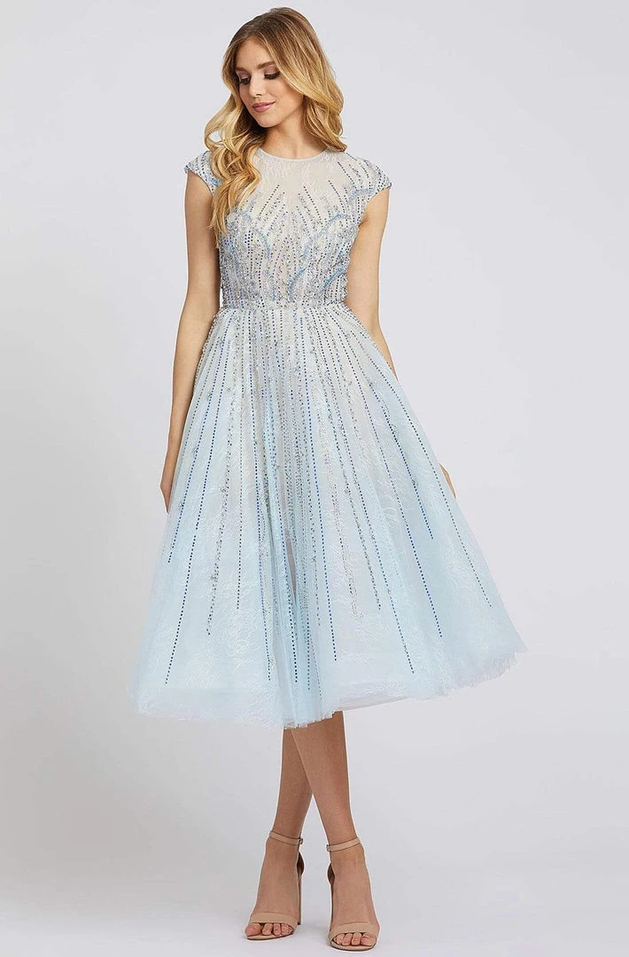 Mac Duggal Evening - 11112D Beaded Lace Tea Length A-line Dress 3 Mac Duggal Evening - 11112D Beaded Lace Tea Length A-line Dress