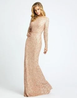 Mac Duggal Evening - 4975D Long Sleeve Sequin-Textured Mermaid Gown