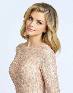 Mac Duggal Evening - 4975D Long Sleeve Sequin-Textured Mermaid Gown