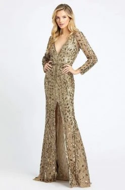 Mac Duggal Evening - 5002D Fully Sequined Deep V-neck Trumpet Dress