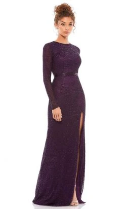 Mac Duggal Evening - 5056D Long Sleeve Beaded High Slit Gown