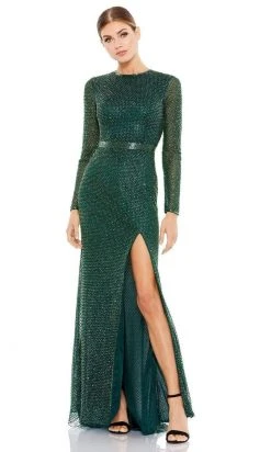 Mac Duggal Evening - 5056D Long Sleeve Beaded High Slit Gown