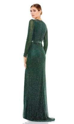 Mac Duggal Evening - 5056D Long Sleeve Beaded High Slit Gown
