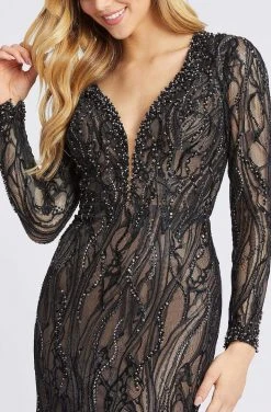 Mac Duggal Evening - 79291D Long Sleeve Sheer Laced Long Dress
