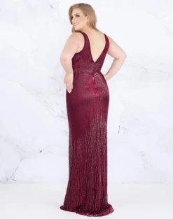 Mac Duggal Fabulouss - 4847F Beaded Deep V-neck Sheath Dress 6 Mac Duggal Fabulouss - 4847F Beaded Deep V-neck Sheath Dress