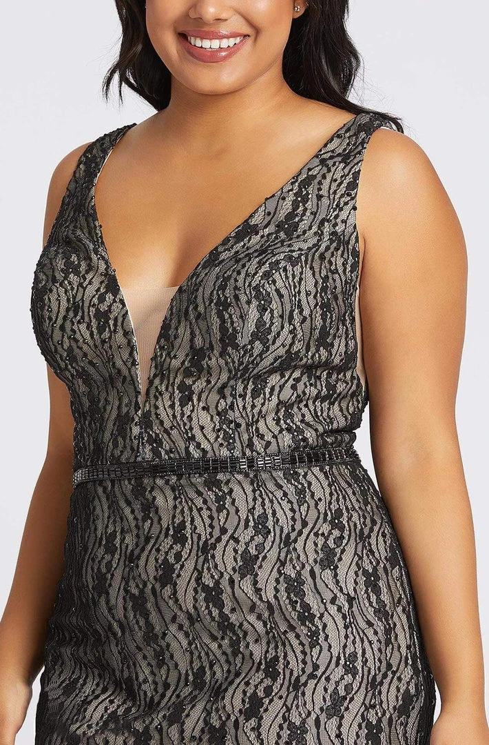 Mac Duggal Fabulouss - 48995F V-Neck Laced Long Column Dress 5 Mac Duggal Fabulouss - 48995F V-Neck Laced Long Column Dress