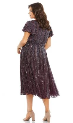 Mac Duggal Fabulouss - 5522F V Neck Embellished Tea Length Dress