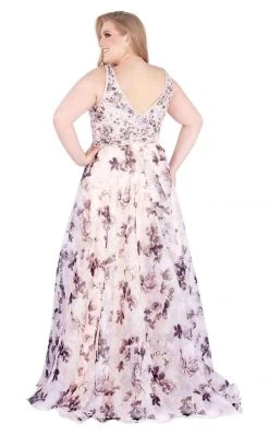 Mac Duggal Fabulouss - 77542F Beaded Plunging Floral A-Line Gown