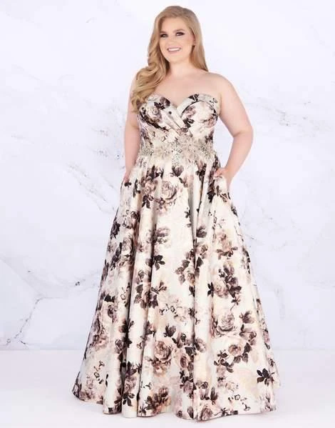 Mac Duggal Fabulouss - 77546F Embellished Floral Patterned Ballgown 3 Mac Duggal Fabulouss - 77546F Embellished Floral Patterned Ballgown