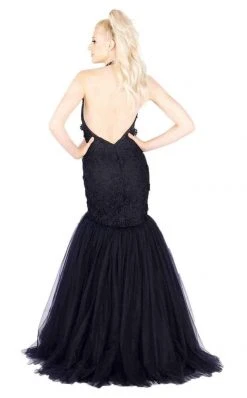 Mac Duggal Flash - 66489L Plunging Halter Embroided Lace Mermaid Gown