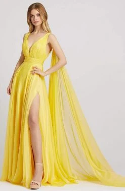 Mac Duggal Flash - 67391L Deep V-neck A-line Gown With Train