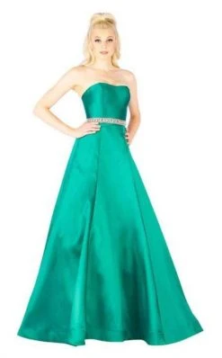Mac Duggal Flash - 67687L Embellished Belt Strapless Satin Prom Gown