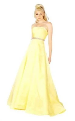 Mac Duggal Flash - 67687L Embellished Belt Strapless Satin Prom Gown 14 Mac Duggal Flash - 67687L Embellished Belt Strapless Satin Prom Gown