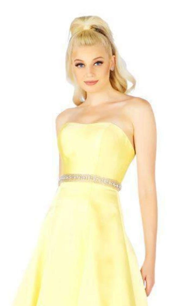 Mac Duggal Flash - 67687L Embellished Belt Strapless Satin Prom Gown 8 Mac Duggal Flash - 67687L Embellished Belt Strapless Satin Prom Gown