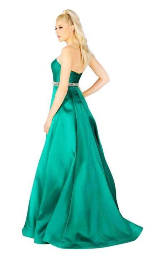 Mac Duggal Flash - 67687L Embellished Belt Strapless Satin Prom Gown 4 Mac Duggal Flash - 67687L Embellished Belt Strapless Satin Prom Gown
