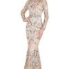 Mac Duggal - Floral Embroidered Long Sleeve Dress 79222D - 1 Pc Nude/Multi In Size 8 Available 2 Mac Duggal - Floral Embroidered Long Sleeve Dress 79222D - 1 Pc Nude/Multi In Size 8 Available