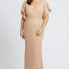 Mac Duggal - Flutter Sleeve Embellished Long Sheath Gown 4849F - 1 Pc Mocha In Size 20W Available