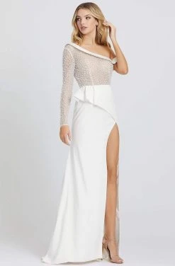 Mac Duggal Prom - 11126M Pearl Beaded Fitted Dress With Slit