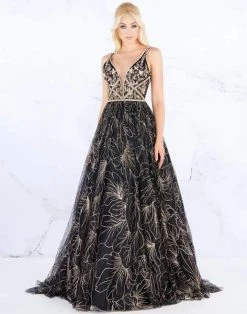Mac Duggal Prom - 30580M Swirling Foliage Metallic Gilt Gown