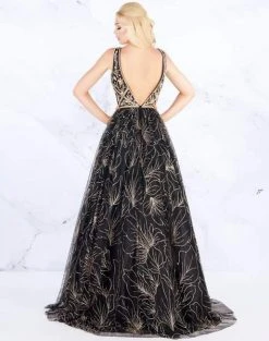 Mac Duggal Prom - 30580M Swirling Foliage Metallic Gilt Gown