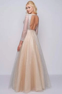 Mac Duggal Prom - 77497M Lattice Plunging V-Neck Long Sleeves Gown 12 Mac Duggal Prom - 77497M Lattice Plunging V-Neck Long Sleeves Gown