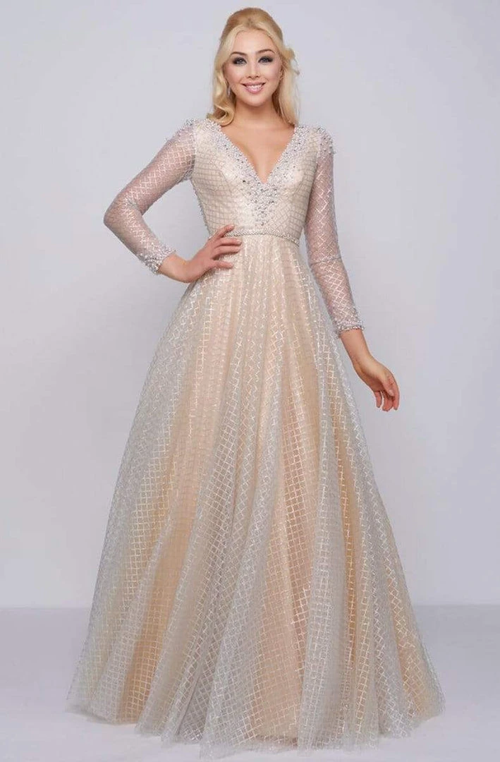 Mac Duggal Prom - 77497M Lattice Plunging V-Neck Long Sleeves Gown 6 Mac Duggal Prom - 77497M Lattice Plunging V-Neck Long Sleeves Gown