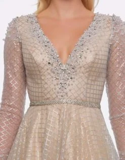 Mac Duggal Prom - 77497M Lattice Plunging V-Neck Long Sleeves Gown 13 Mac Duggal Prom - 77497M Lattice Plunging V-Neck Long Sleeves Gown