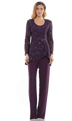 Marsoni By Colors - Laced Scoop Neck Formal Pantsuit M305 - 1 Pc Eggplant In Size 16 Available