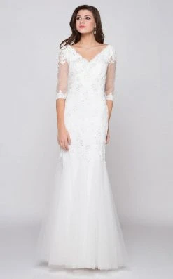 Marsoni By Colors - M162 Embellished V-neck Trumpet Dress