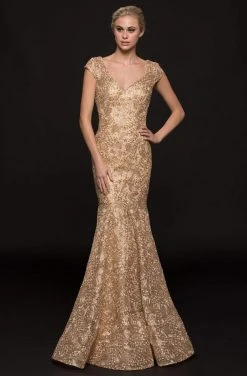 Marsoni By Colors - M212 Lace V-neck Mermaid Dress