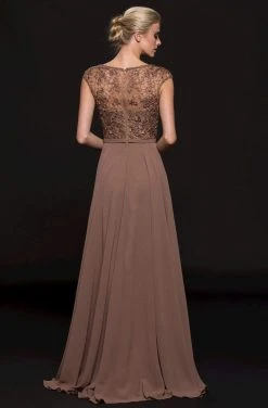 Marsoni By Colors - M219 Embellished V-neck Chiffon A-line Dress