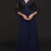 Marsoni By Colors - M225 Quarter Sleeve Scalloped Lace Gown