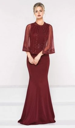 Marsoni By Colors - M232 Jeweled Cape Long Faille Gown