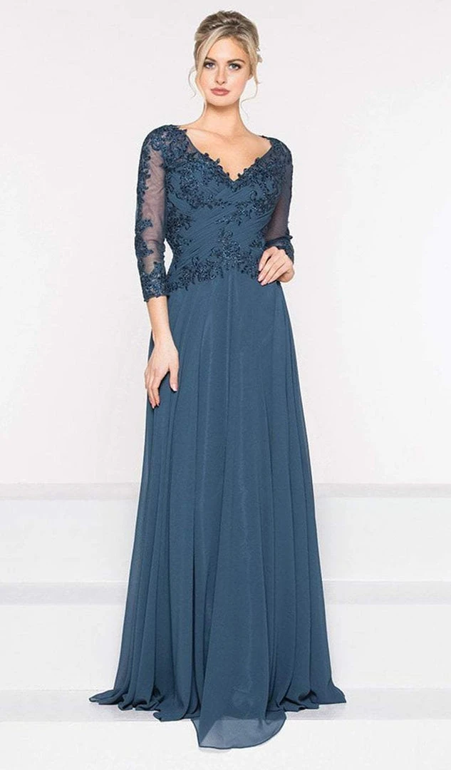 Marsoni By Colors - M237 V-Neck Beaded Lace Applique Chiffon Dress 5 Marsoni By Colors - M237 V-Neck Beaded Lace Applique Chiffon Dress