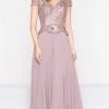 Marsoni By Colors - M243 Short Sleeve Embroidered Peplum Chiffon Gown