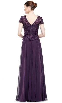 Marsoni By Colors - M243 Short Sleeve Embroidered Peplum Chiffon Gown 21 Marsoni By Colors - M243 Short Sleeve Embroidered Peplum Chiffon Gown