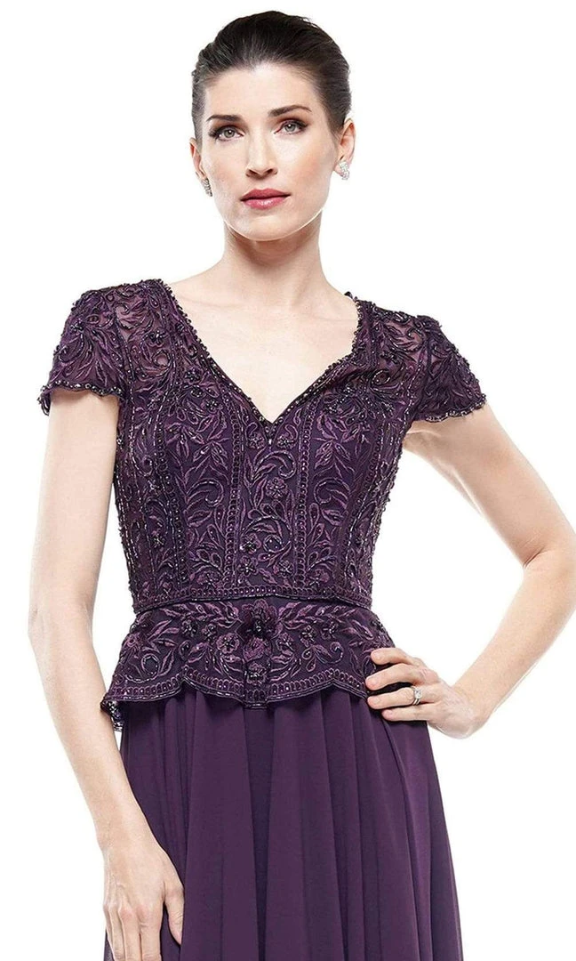 Marsoni By Colors - M243 Short Sleeve Embroidered Peplum Chiffon Gown 12 Marsoni By Colors - M243 Short Sleeve Embroidered Peplum Chiffon Gown