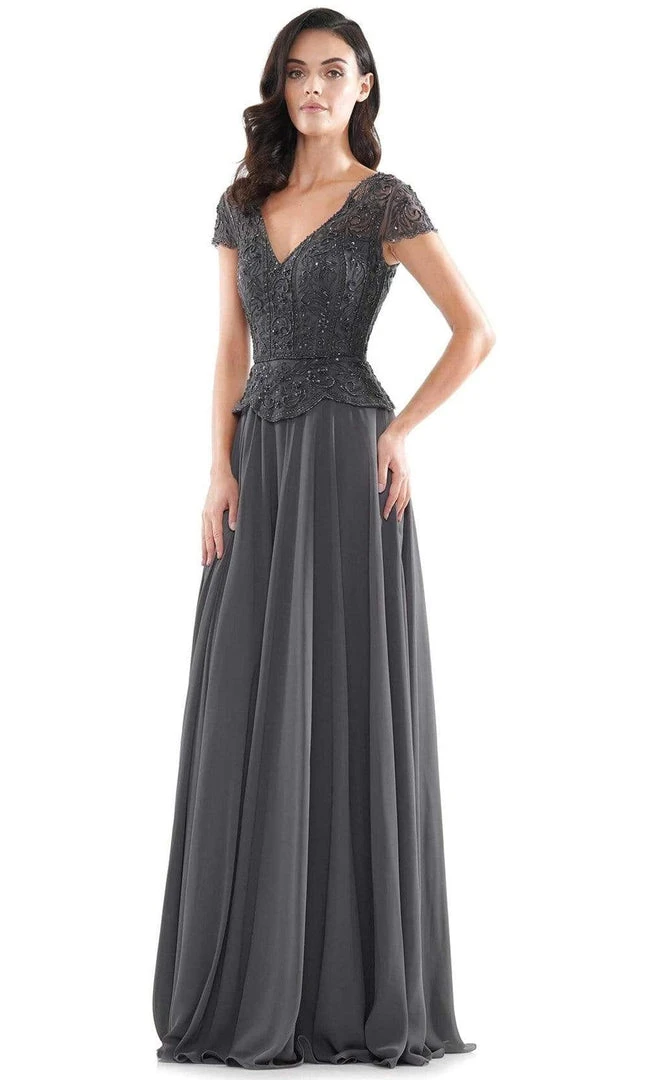 Marsoni By Colors - M243 Short Sleeve Embroidered Peplum Chiffon Gown 6 Marsoni By Colors - M243 Short Sleeve Embroidered Peplum Chiffon Gown