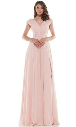 Marsoni By Colors - M251 Gathered V Neck Off Shoulder A-Line Gown