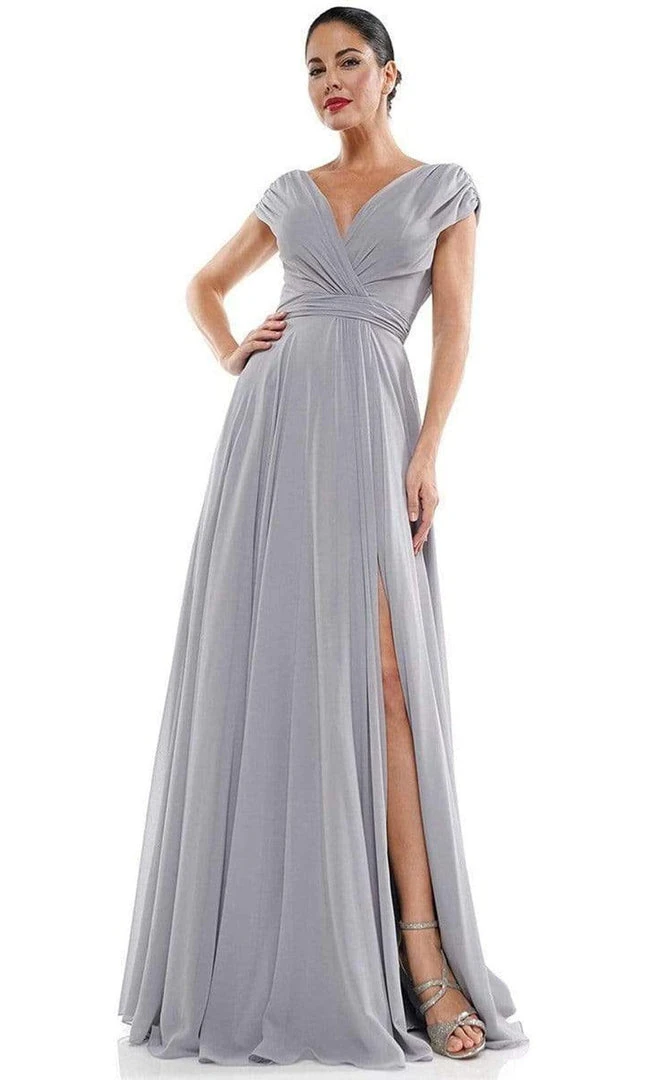 Marsoni By Colors - M251 Gathered V Neck Off Shoulder A-Line Gown 14 Marsoni By Colors - M251 Gathered V Neck Off Shoulder A-Line Gown