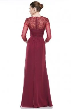 Marsoni By Colors - M261 Sheer Long Sleeves Embroidered Chiffon Gown