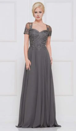 Marsoni By Colors - M271 Short Sleeve Queen Anne Soutache Gown