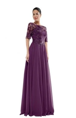 Marsoni By Colors - M286 Sequined Bateau Chiffon A-line Dress