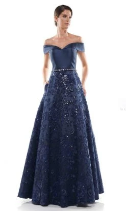 Marsoni By Colors - MV1013 Off-Shoulder Lace A-line Dress