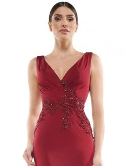 Marsoni By Colors - MV1054 Embroidered V-neck Trumpet Dress 29 Marsoni By Colors - MV1054 Embroidered V-neck Trumpet Dress