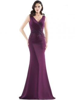 Marsoni By Colors - MV1054 Embroidered V-neck Trumpet Dress