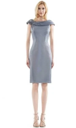 Marsoni By Colors - MV1058 Beaded Adorned Neckline Sheath Satin Dress