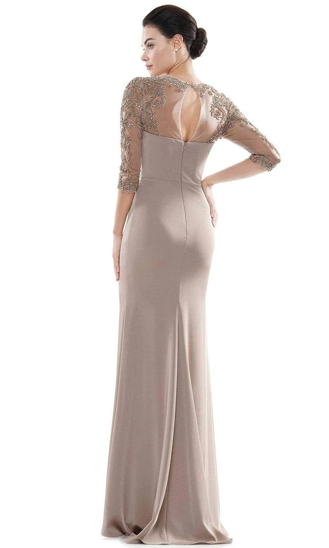 Marsoni By Colors - MV1070 Beaded Sheer Sleeves V Neckline Slit Gown 8 Marsoni By Colors - MV1070 Beaded Sheer Sleeves V Neckline Slit Gown